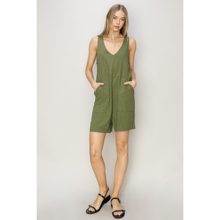 HYFVE V-Neck Sleeveless Romper with Pockets Apparel and Accessories