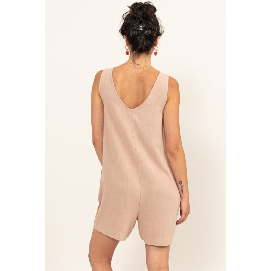 HYFVE V-Neck Sleeveless Romper with Pockets Tan / S Apparel and Accessories