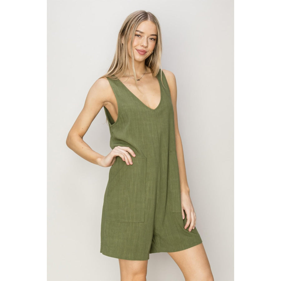 HYFVE V-Neck Sleeveless Romper with Pockets Apparel and Accessories