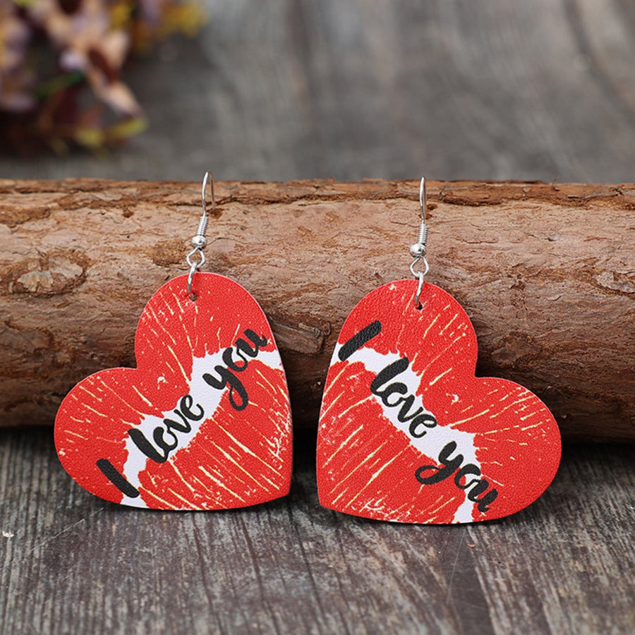 I LOVE YOU Heart Leather Earrings Red / One Size Apparel and Accessories