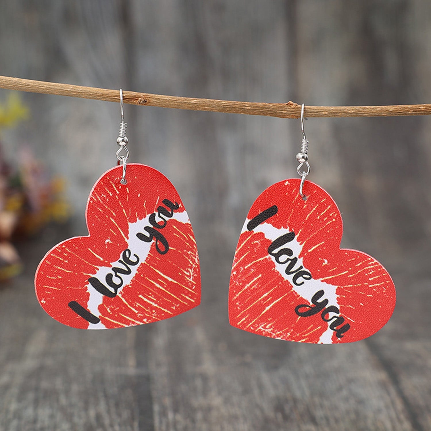 I LOVE YOU Heart Leather Earrings Red / One Size Apparel and Accessories