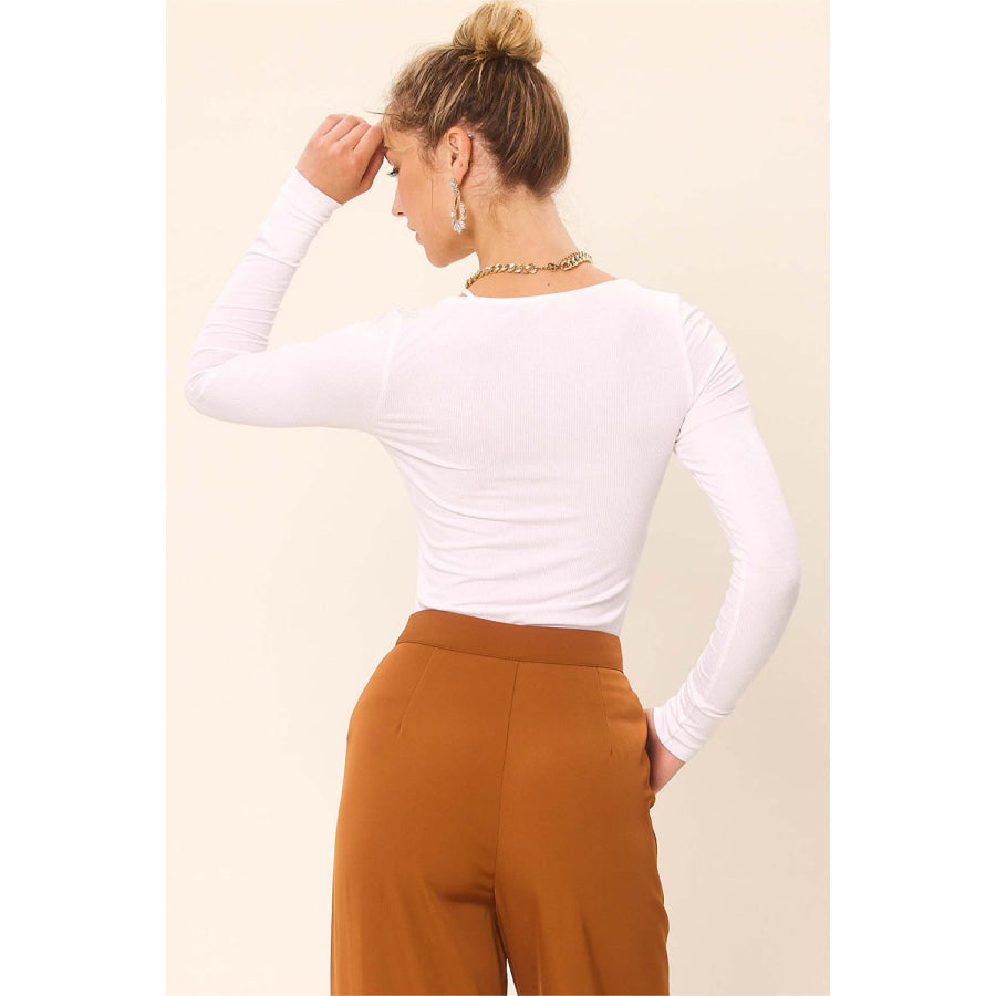 Idem Ditto Front Cut Out Long Sleeve Knit Top White / XS Apparel and Accessories