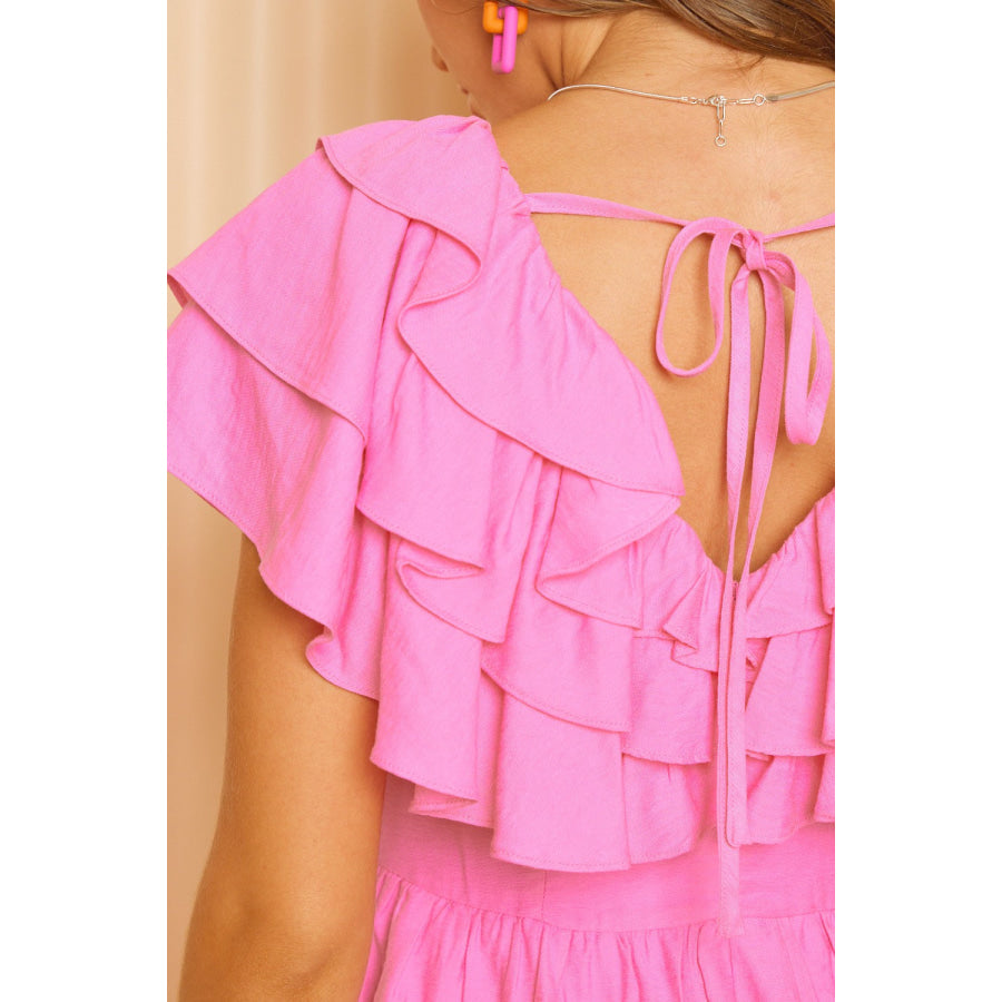 Idem Ditto Ruffled Layered Tie Back Romper Jumpsuits and Rompers