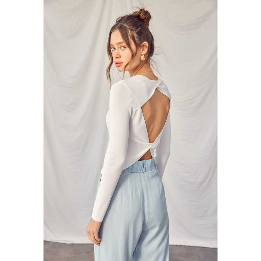 Idem Ditto Twisted Backless Long Sleeve Knit Top Apparel and Accessories