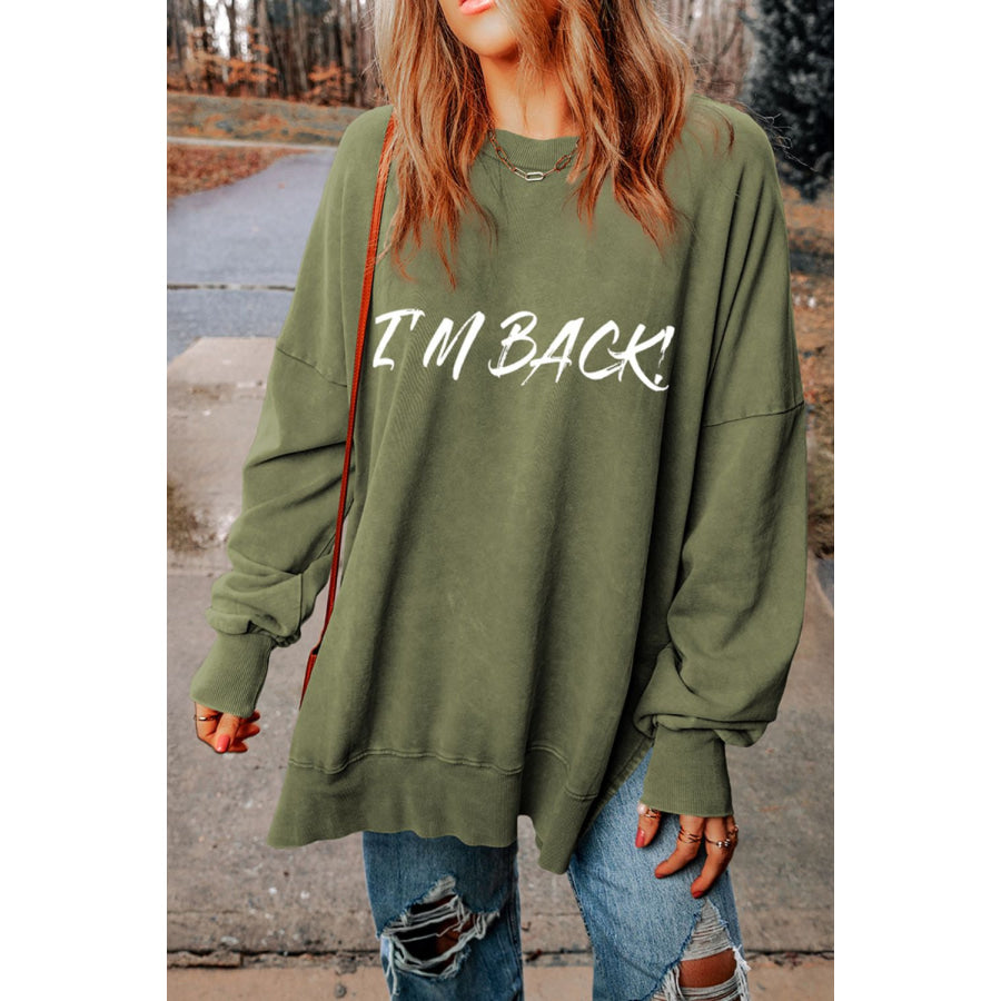 I’M BACK Round Neck Dropped Shoulder Sweatshirt Apparel and Accessories