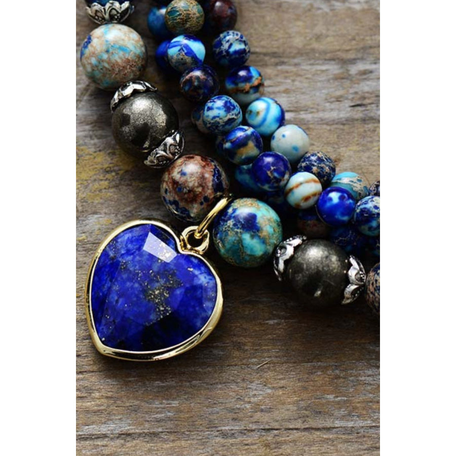 Imperial Stone Heart Three-Layered Bracelet Royal Blue / One Size Apparel and Accessories