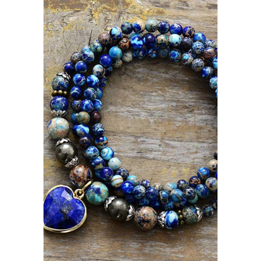 Imperial Stone Heart Three-Layered Bracelet Royal Blue / One Size Apparel and Accessories