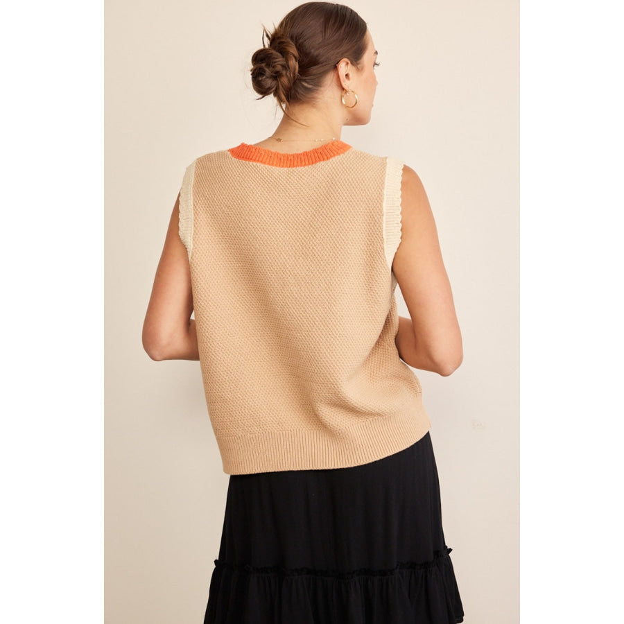 In February Contrast Round Neck Sweater Vest Shirts &amp; Tops