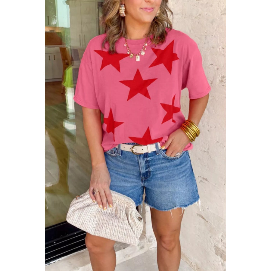 Independence Day Star Printed Mineral Wash T Shirt Apparel and Accessories