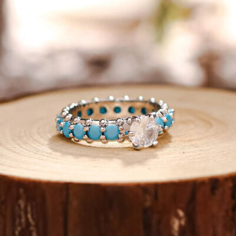 Inlaid Artificial Turquoise Zircon 925 Sterling Silver Ring Apparel and Accessories