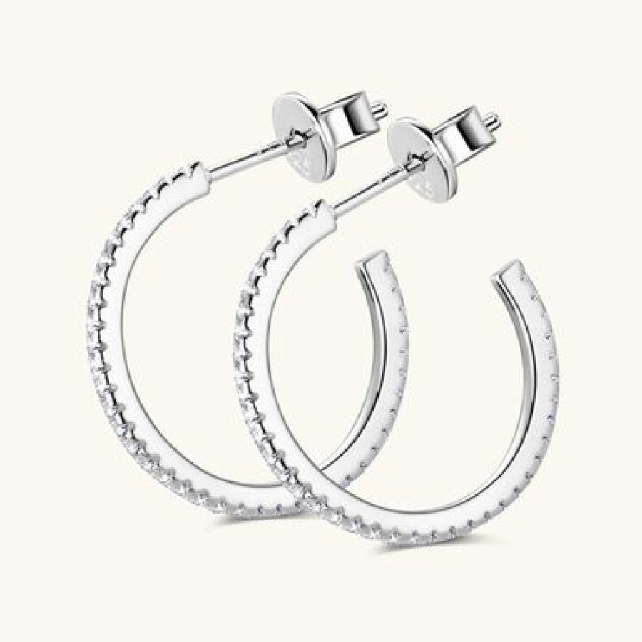 Inlaid Moissanite 925 Sterling Silver C - Hoop Earrings Apparel and Accessories