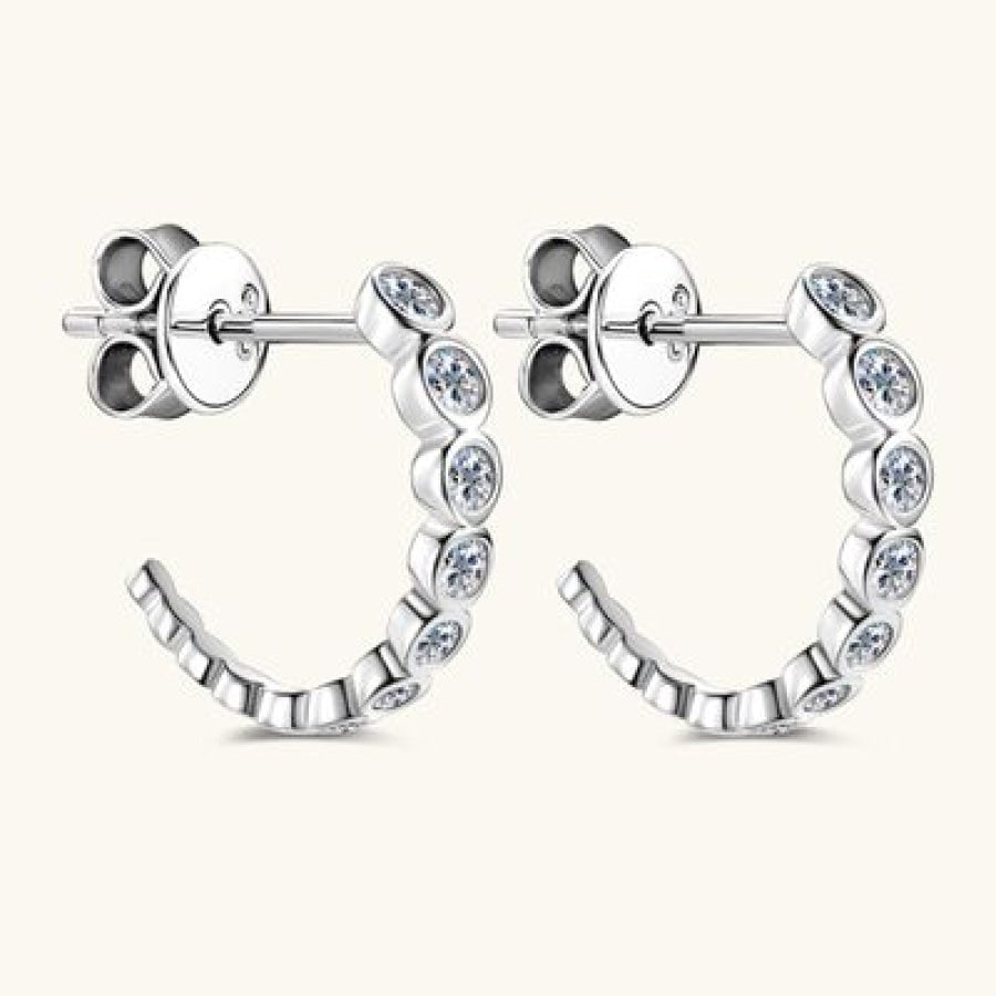 Inlaid Moissanite 925 Sterling Silver C - Hoop Earrings Apparel and Accessories