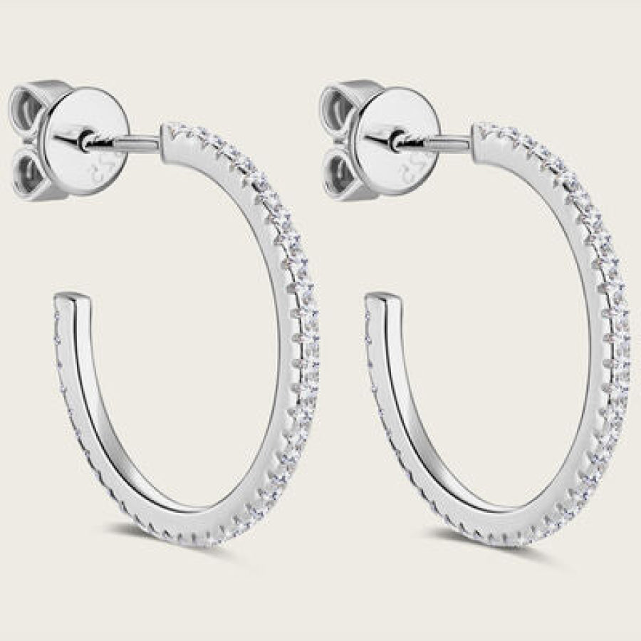 Inlaid Moissanite 925 Sterling Silver C - Hoop Earrings Apparel and Accessories