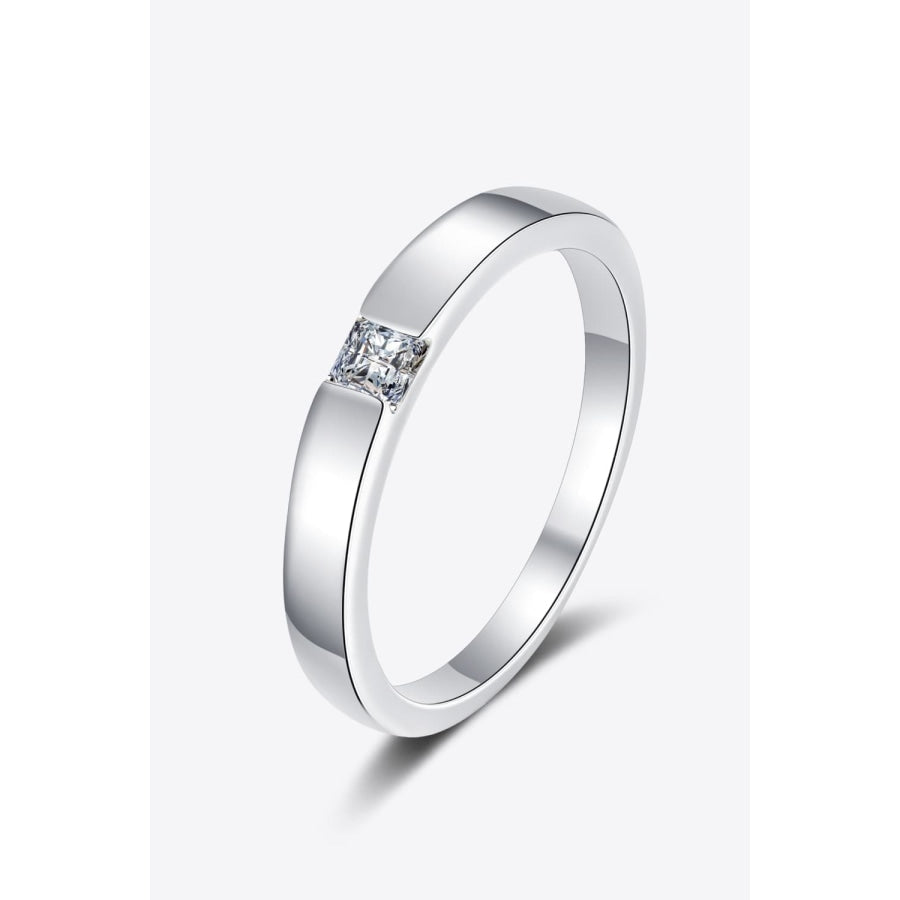 Inlaid Moissanite Rhodium-Plated Ring Silver / 4