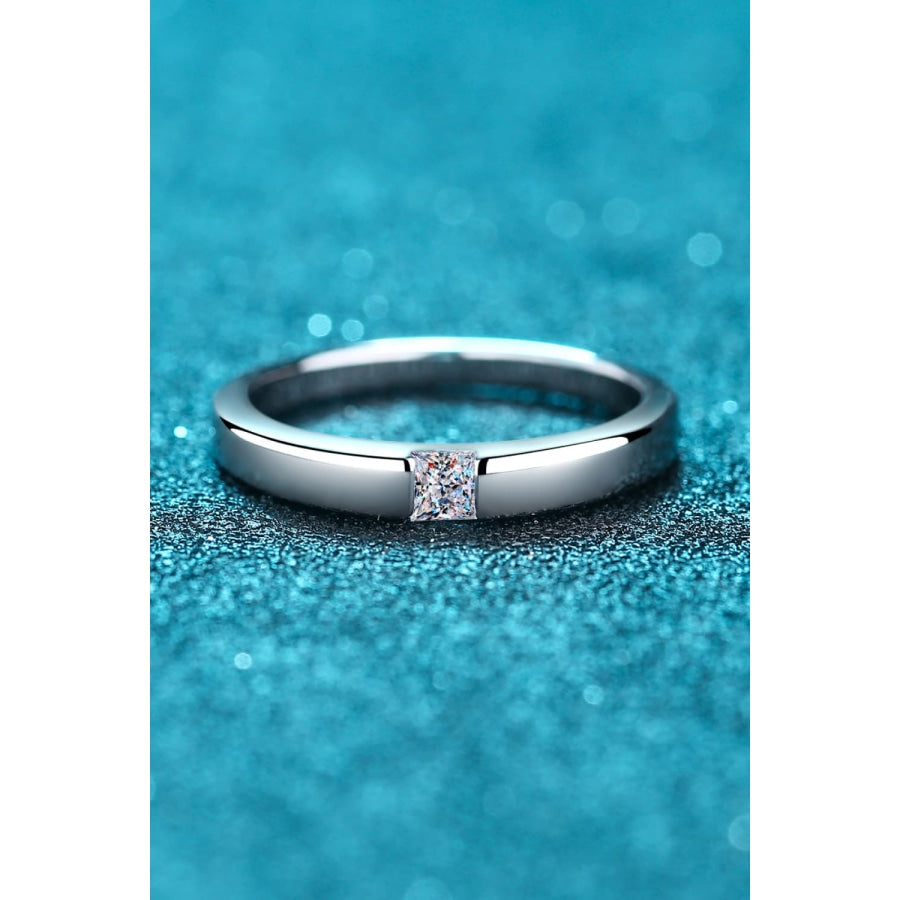 Inlaid Moissanite Rhodium-Plated Ring