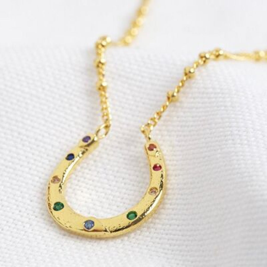 Inlaid Zircon 18K Gold - Plated U Shape Pendant Necklace Gold / One Size Apparel and Accessories