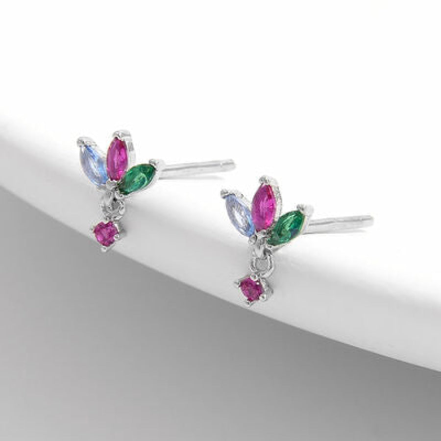Inlaid Zircon 925 Sterling Silver Geometric Stud Earrings / One Size Apparel and Accessories