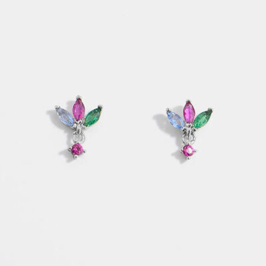 Inlaid Zircon 925 Sterling Silver Geometric Stud Earrings / One Size Apparel and Accessories