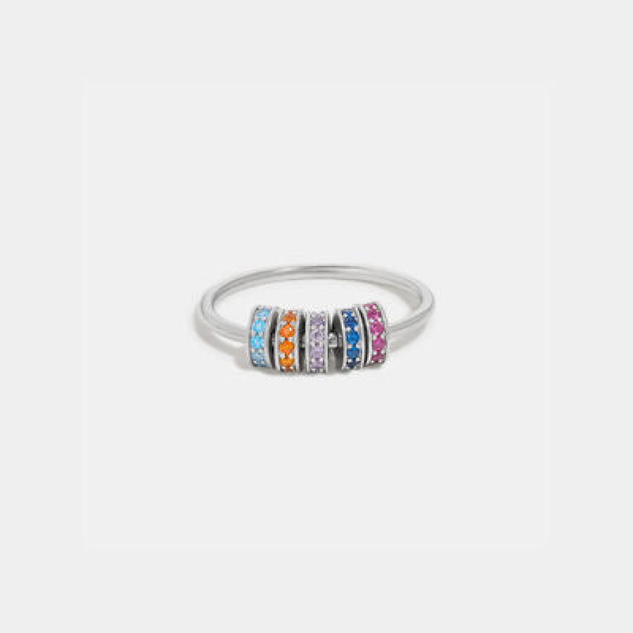 Inlaid Zircon 925 Sterling Silver Ring Silver/Multicolor / 5 Apparel and Accessories