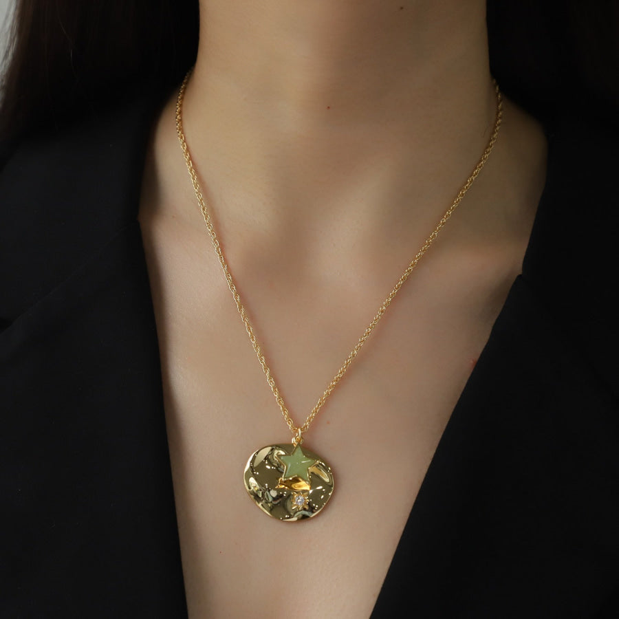 Inlaid Zircon Brass Geometric Shape Pendant Necklace Gold / One Size Apparel and Accessories
