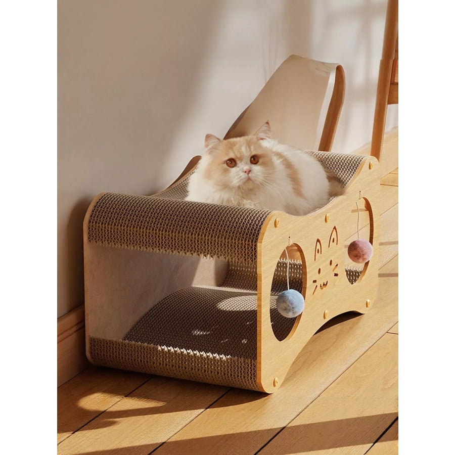 Interactive Cat Scratcher Lounge Bed with Toy Balls Apparel and Accessories