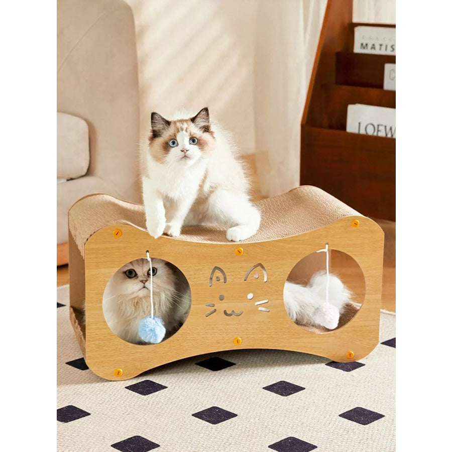 Interactive Cat Scratcher Lounge Bed with Toy Balls Tan / S Apparel and Accessories
