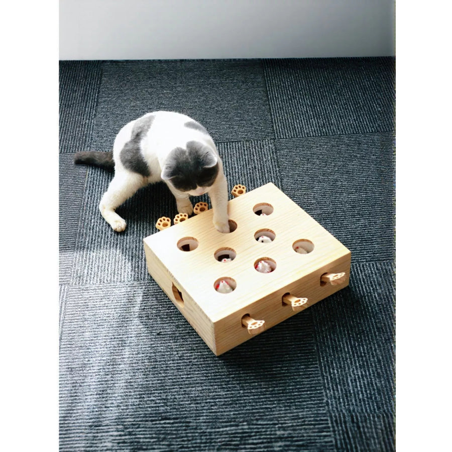 Interactive Wooden Cat Puzzle Toy with Mice Apparel and Accessories