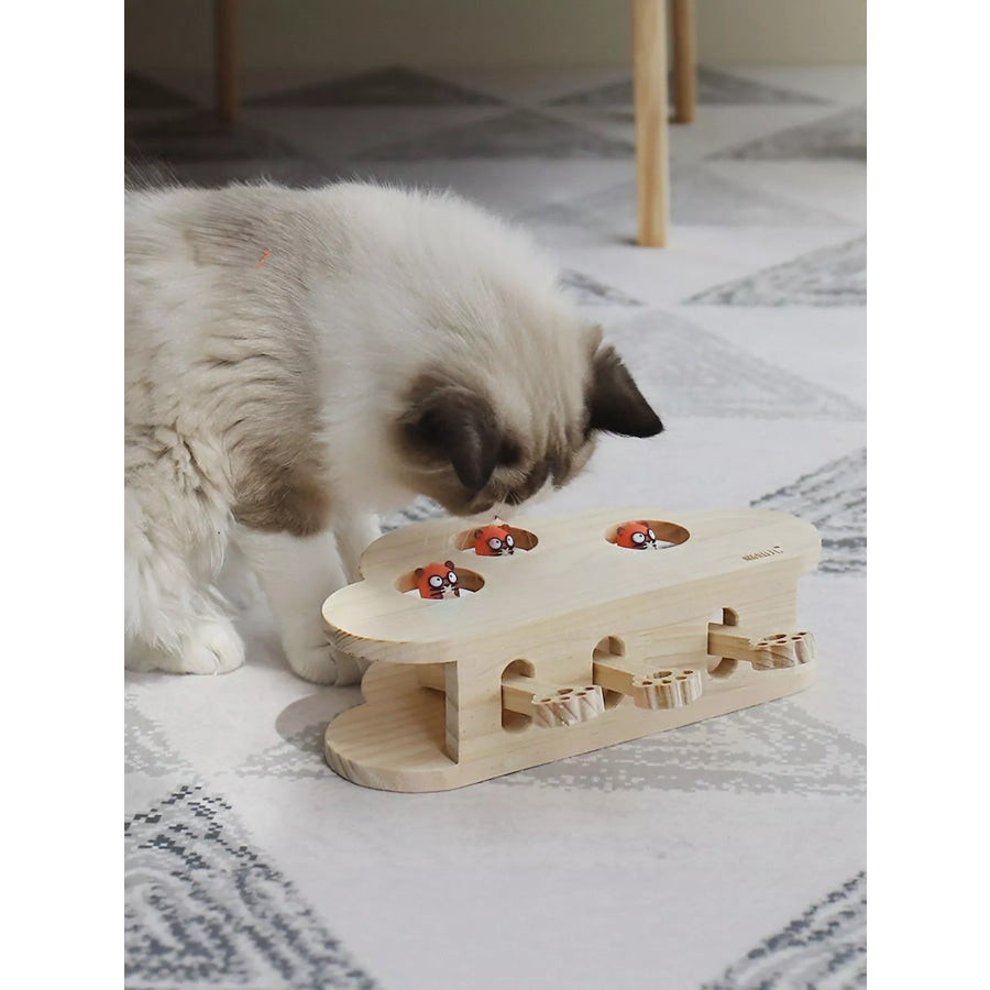 Interactive Wooden Cat Puzzle Toy with Mice Cloud Doll / ONESIZE Apparel and Accessories