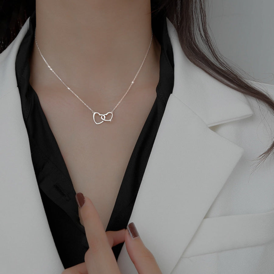 Interlocking Heart Pendant Necklace Silver / One Size Apparel and Accessories