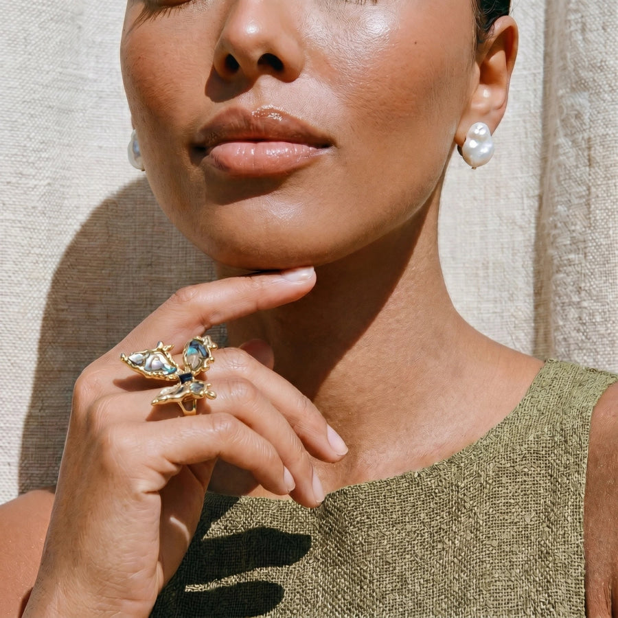 Iridescent Shell Statement Ring by Sandee Rain Boutique Rings