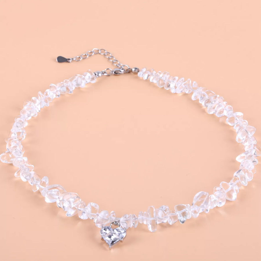 Irregular Crystal Chip Heart Pendant Necklace Silver / onesize Apparel and Accessories