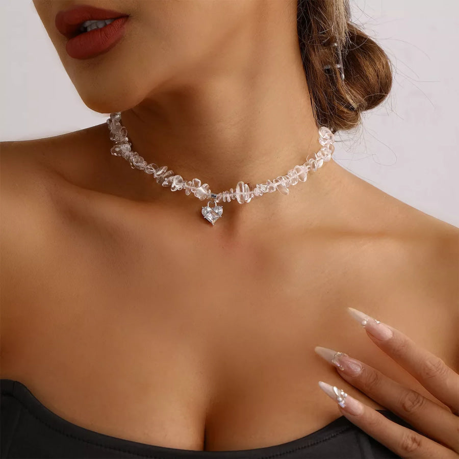 Irregular Crystal Chip Heart Pendant Necklace Silver / onesize Apparel and Accessories