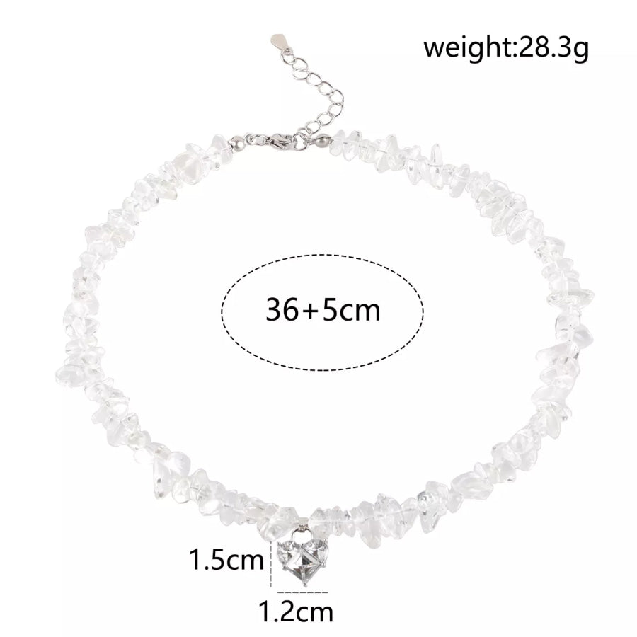 Irregular Crystal Chip Heart Pendant Necklace Silver / onesize Apparel and Accessories
