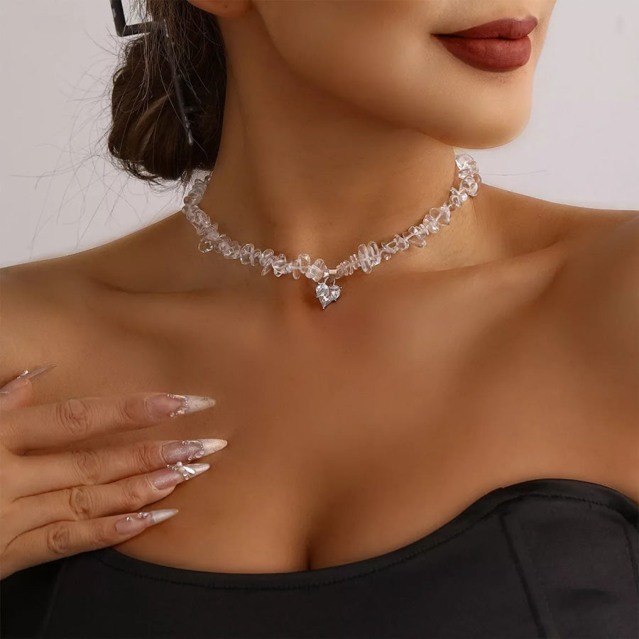 Irregular Crystal Chip Heart Pendant Necklace Silver / onesize Apparel and Accessories