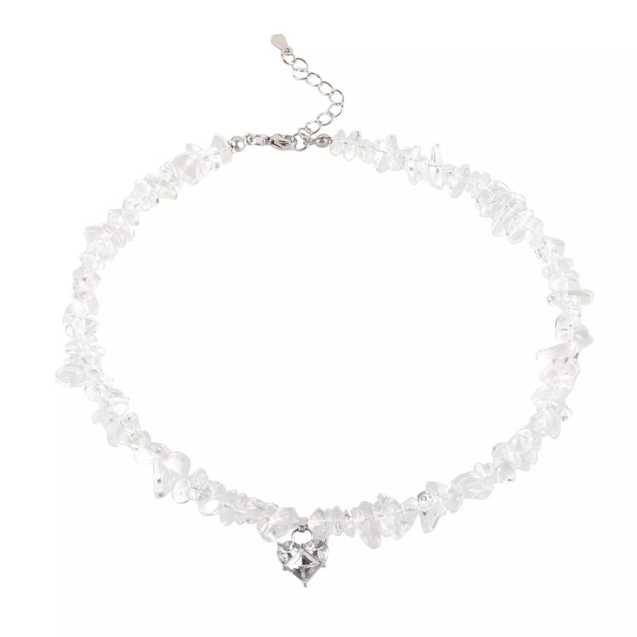 Irregular Crystal Chip Heart Pendant Necklace Silver / onesize Apparel and Accessories