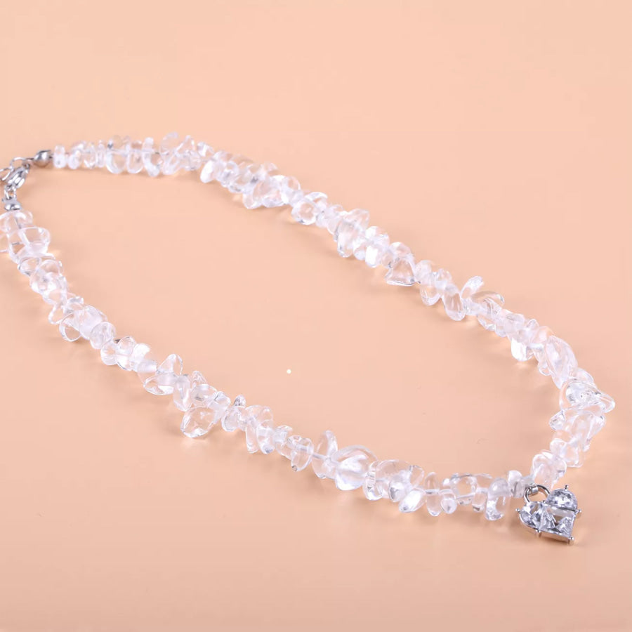 Irregular Crystal Chip Heart Pendant Necklace Silver / onesize Apparel and Accessories