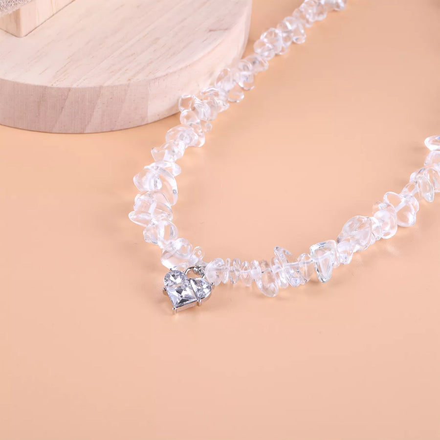 Irregular Crystal Chip Heart Pendant Necklace Silver / onesize Apparel and Accessories