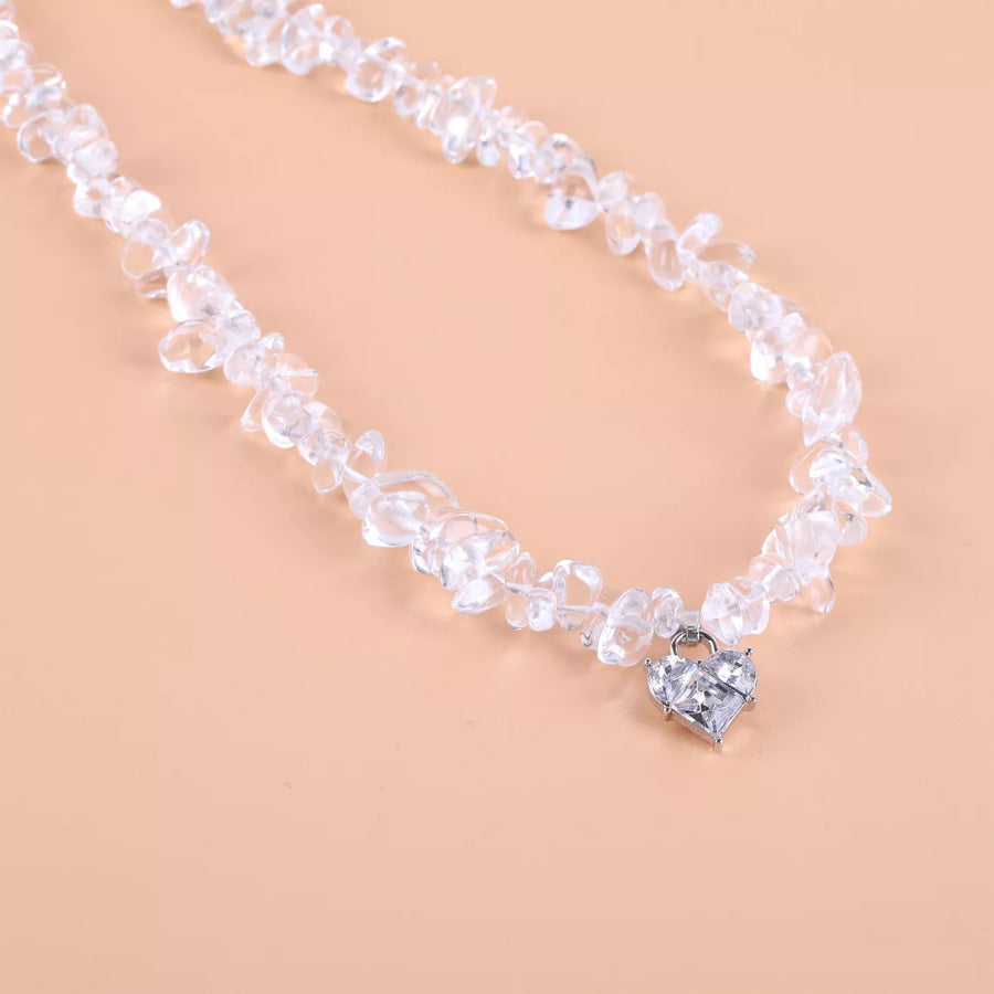 Irregular Crystal Chip Heart Pendant Necklace Silver / onesize Apparel and Accessories