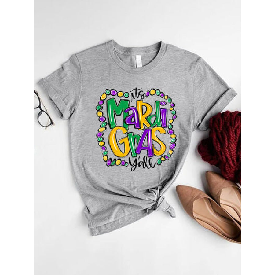 IT’S MARDI GRAS Y’ALL Round Neck T - Shirt Charcoal / S Apparel and Accessories