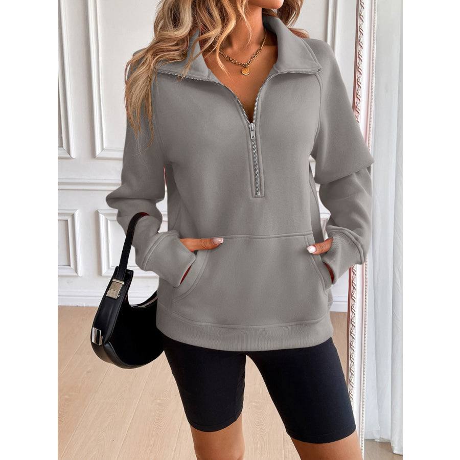 Ivy Lane Half Zip Raglan Sleeve Sweatshirt Gray / S Apparel and Accessories