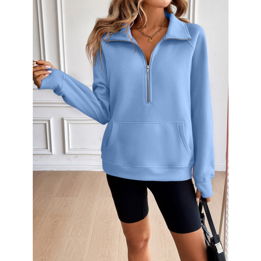 Ivy Lane Half Zip Raglan Sleeve Sweatshirt Light Blue / S Apparel and Accessories