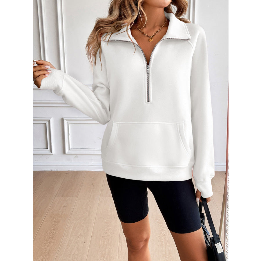 Ivy Lane Half Zip Raglan Sleeve Sweatshirt White / S Apparel and Accessories