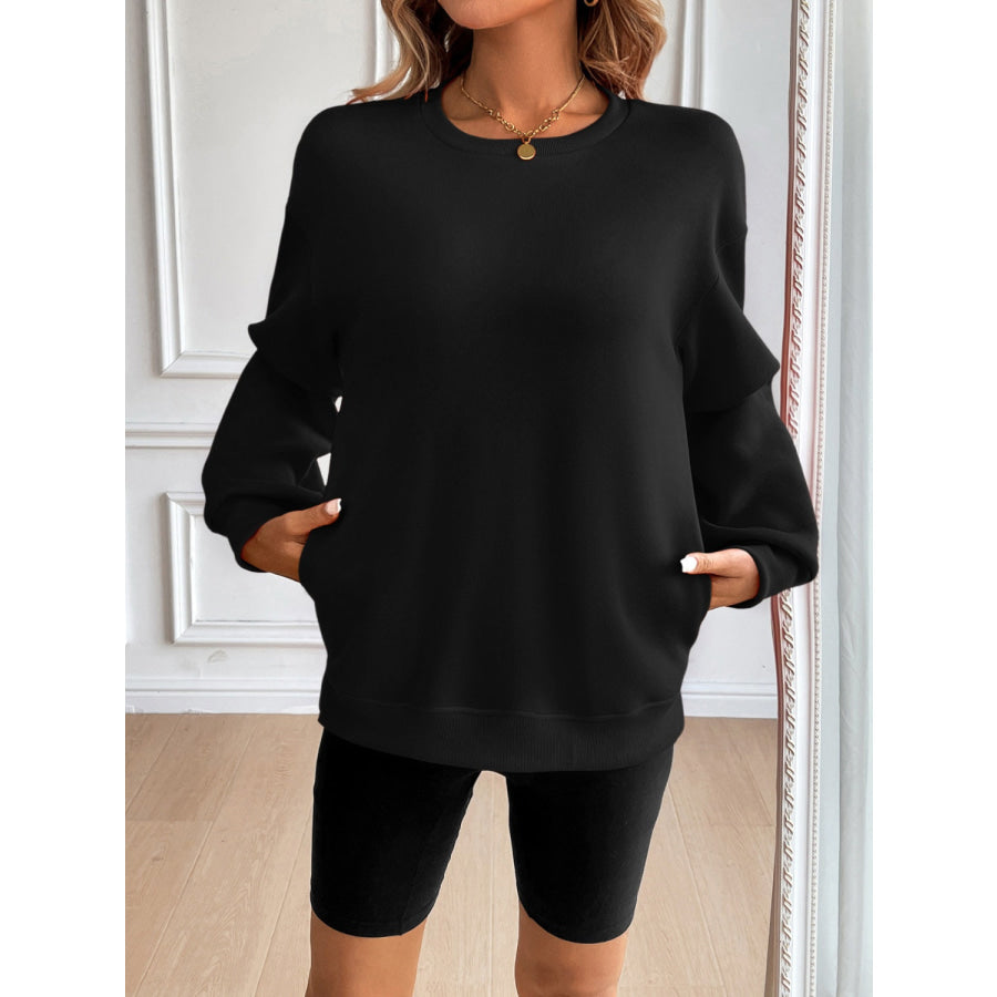 Ivy Lane Round Neck Long Sleeve Sweatshirt Black / S Apparel and Accessories