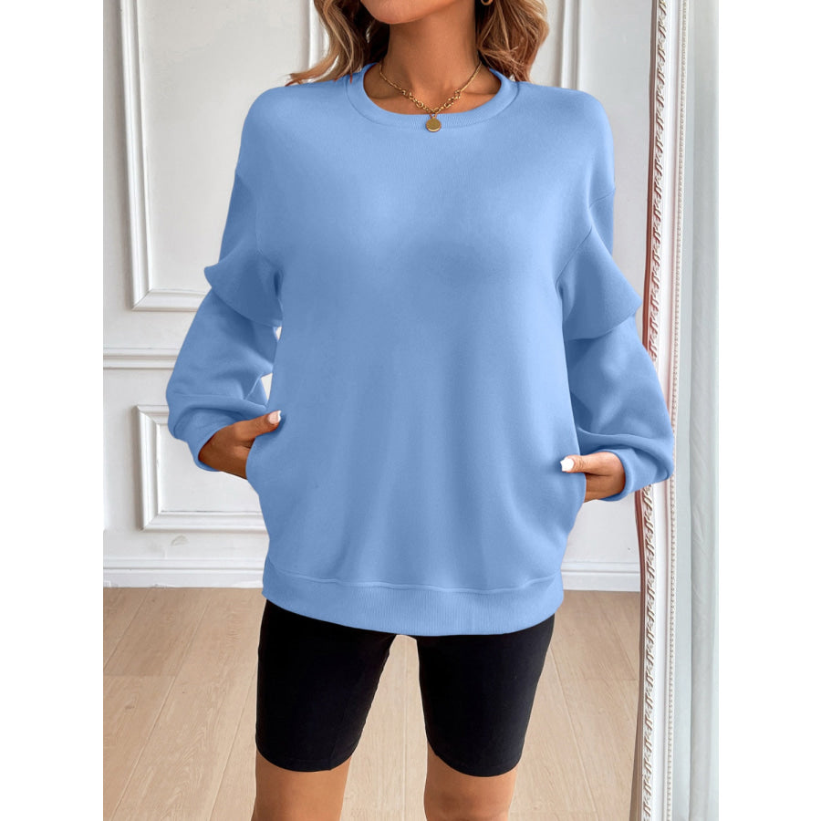 Ivy Lane Round Neck Long Sleeve Sweatshirt Light Blue / S Apparel and Accessories