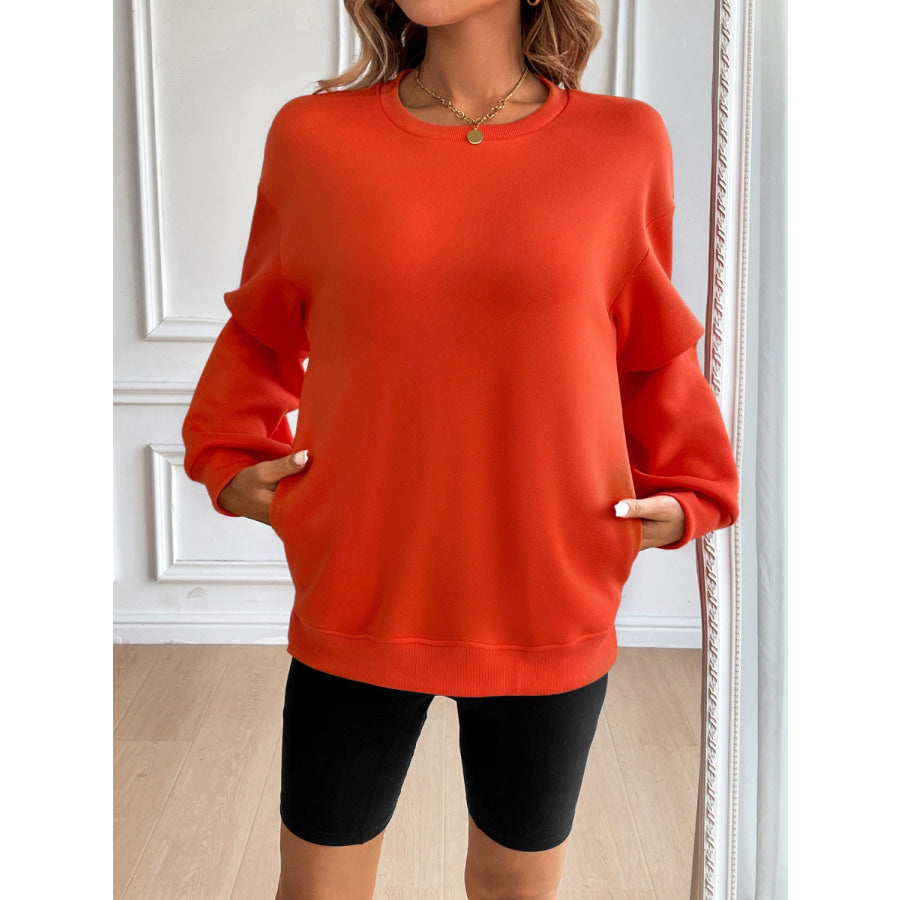 Ivy Lane Round Neck Long Sleeve Sweatshirt Orange / S Apparel and Accessories