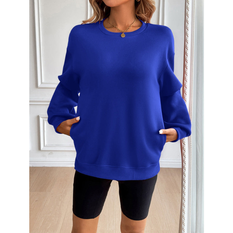 Ivy Lane Round Neck Long Sleeve Sweatshirt Royal Blue / S Apparel and Accessories