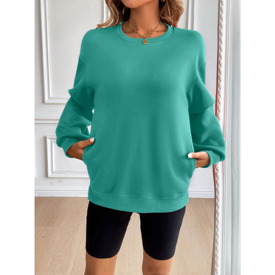 Ivy Lane Round Neck Long Sleeve Sweatshirt Teal / S Apparel and Accessories