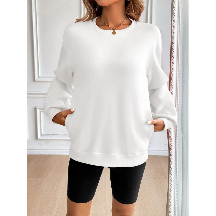 Ivy Lane Round Neck Long Sleeve Sweatshirt White / S Apparel and Accessories