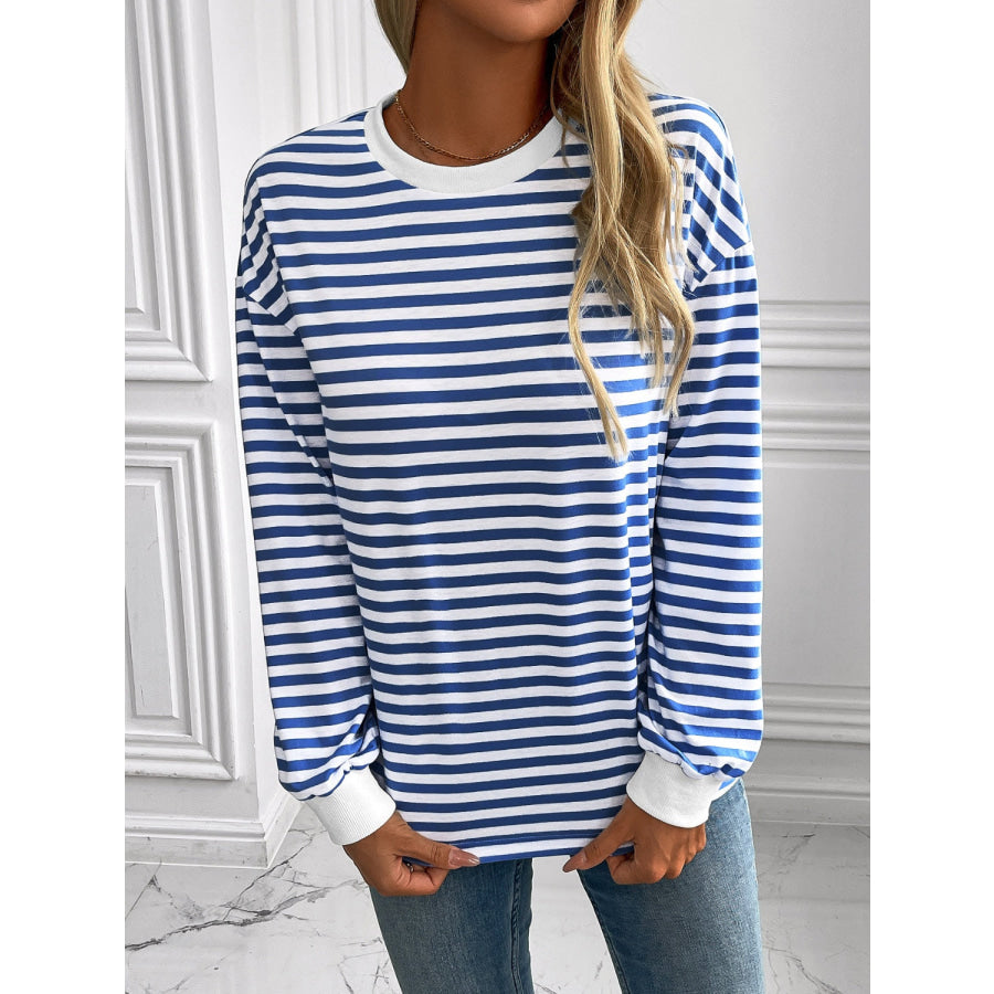 Ivy Lane Striped Round Neck Long Sleeve Sweatshirt Apparel and Accessories