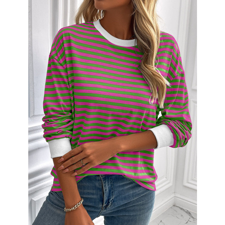 Ivy Lane Striped Round Neck Long Sleeve Sweatshirt Apparel and Accessories